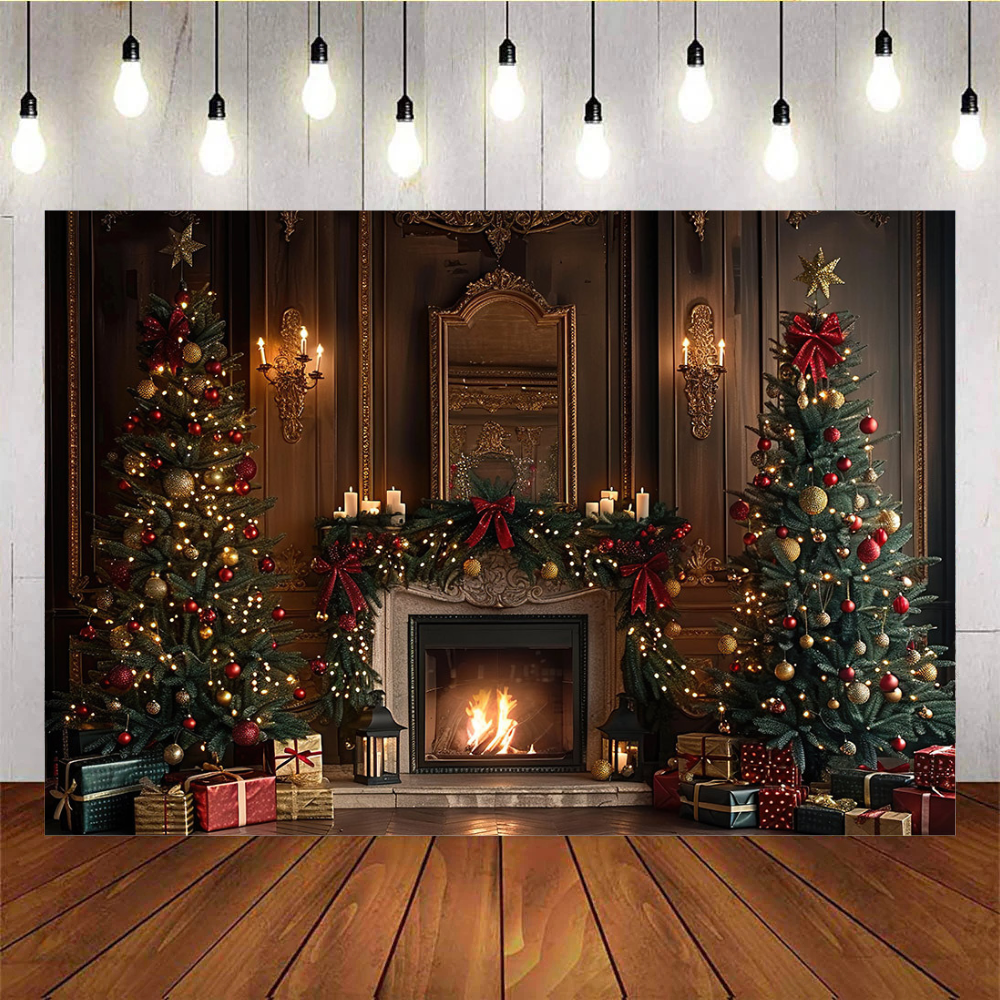 Mocsicka Christmas Tree Cozy Fireplace Background – Mocsicka Party