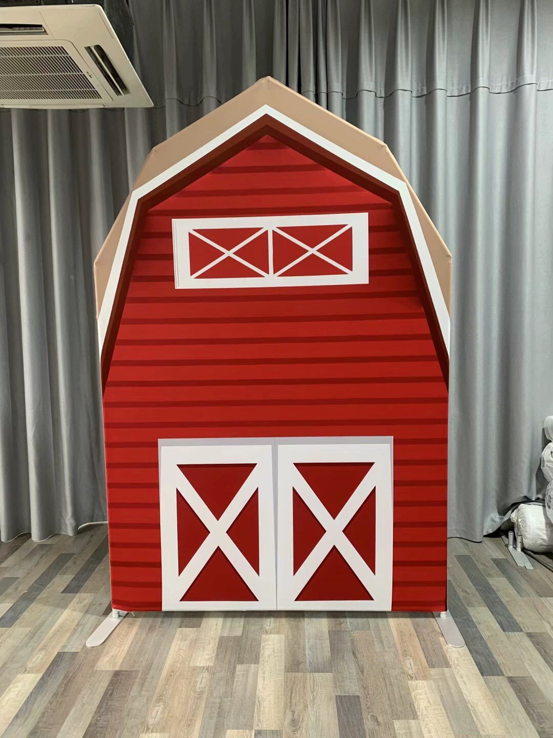 Flash Sale Mocsicka House Shape aluminum alloy Stand and Double-printed Cover Backdrop for Party Decoration