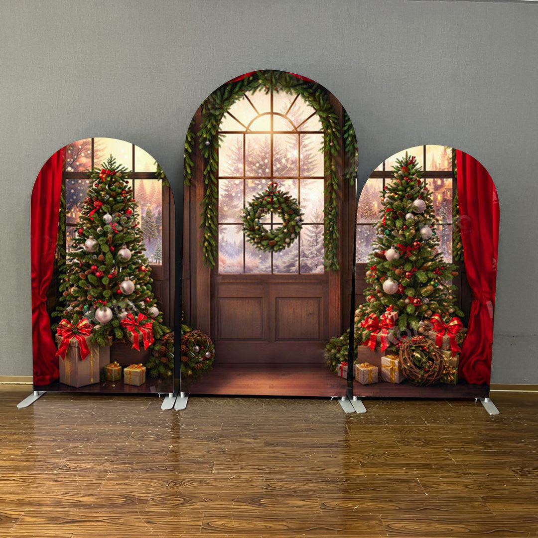 Mocsicka Happy Christmas Day Double-printed Chiara Cover Backdrop for Party Decoration-Mocsicka Party