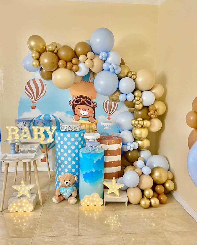 Mocsicka Hot Air Balloon Teddy Bear Baby Shower Round Cover Backdrop-Mocsicka Party