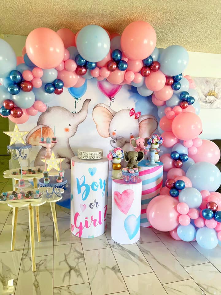 Mocsicka Cute Baby Elephant Gender Revealed Party Round Cover Backdrop-Mocsicka Party
