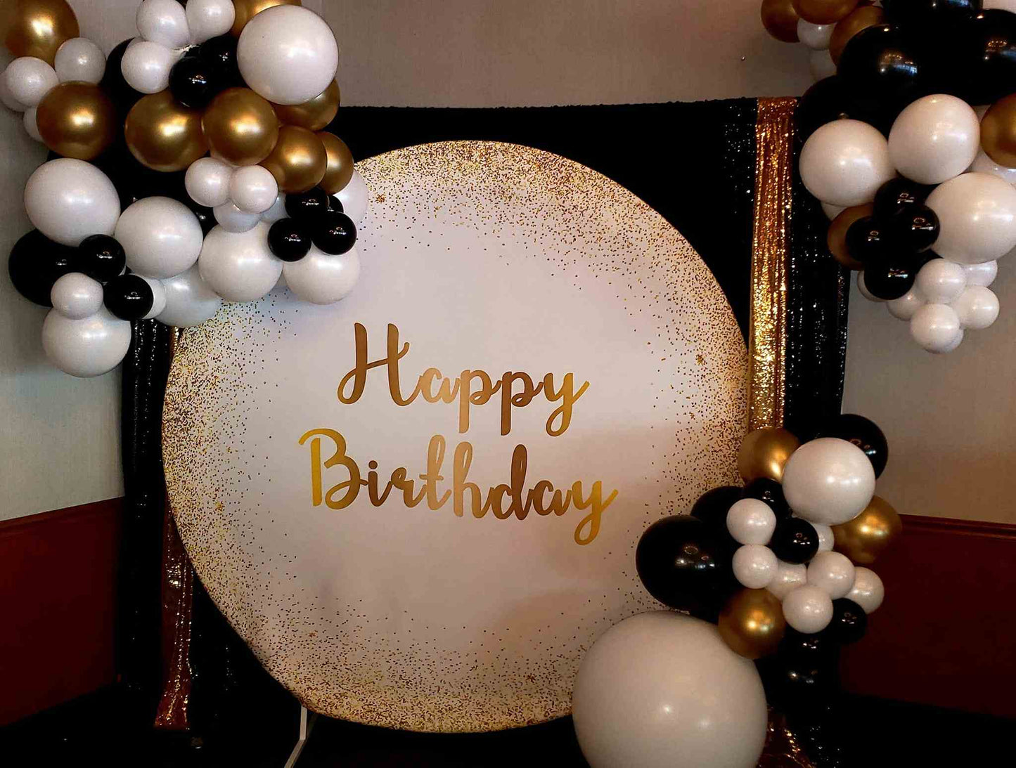 Mocsicka Glitter Golden Happy Birthday Party Round Cover Backdrop-Mocsicka Party
