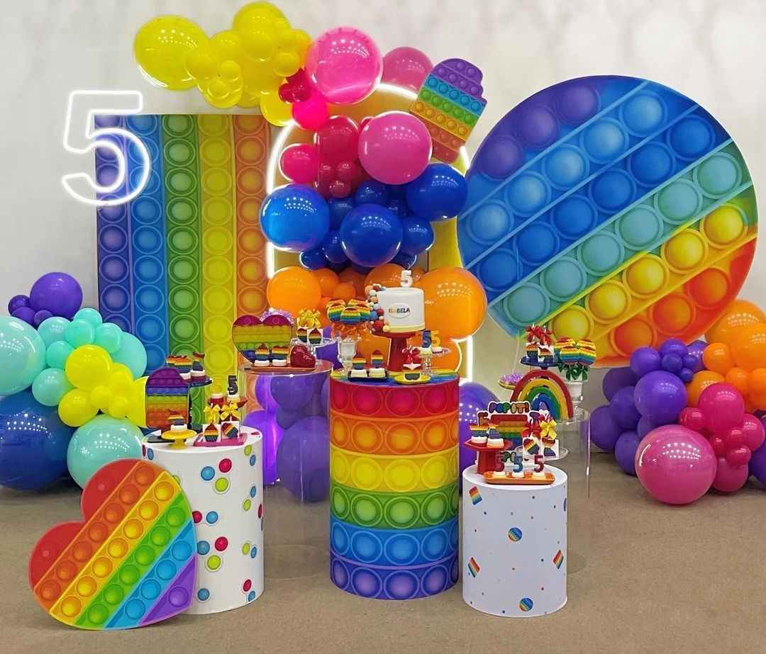 Mocsicka Beautiful Rainbow Happy Birthday Round cover and Cylinder Cover Kit for Party Decoration-Mocsicka Party