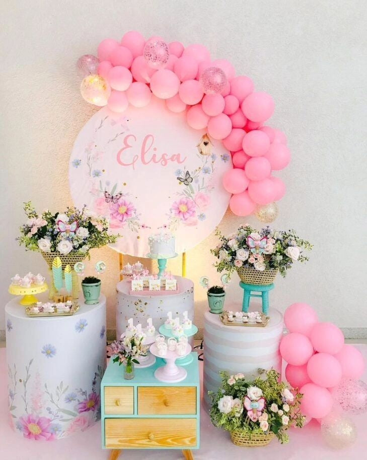 Mocsicka Floral Theme Happy Birthday Round cover and Cylinder Cover Kit for Party Decoration-Mocsicka Party