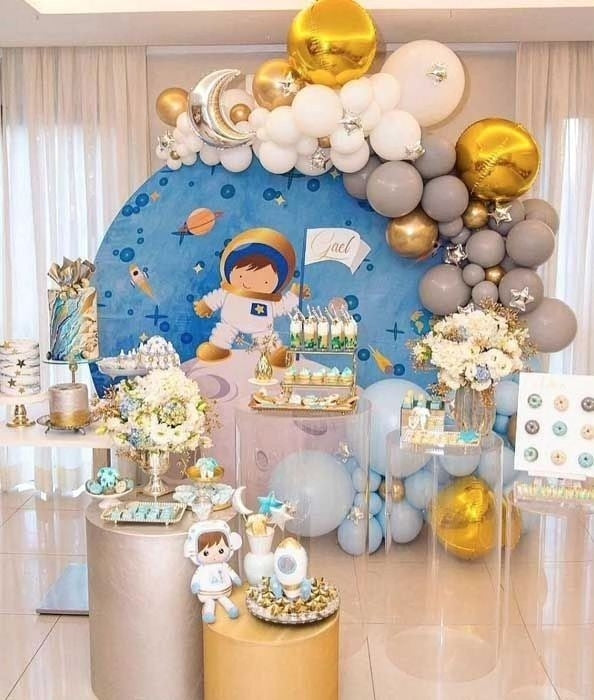 Mocsicka Go to the Moon Happy Birthday Round cover and Cylinder Cover Kit for Party Decoration-Mocsicka Party
