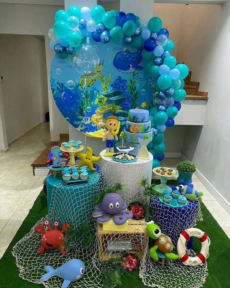Mocsicka Underwater World Theme Happy Birthday Round cover and Cylinder Cover Kit for Party Decoration-Mocsicka Party