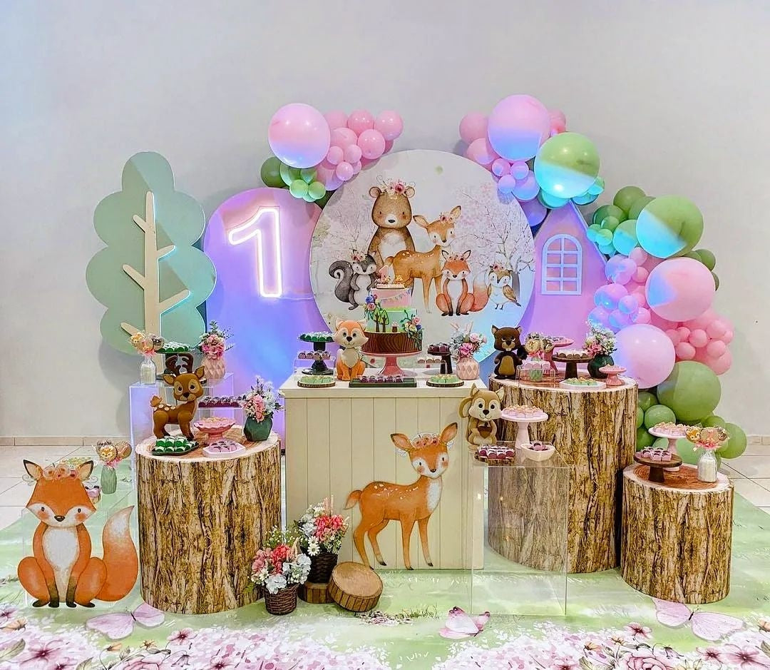Mocsicka Cute Animals Happy Birthday Round cover and Cylinder Cover Kit for Party Decoration-Mocsicka Party