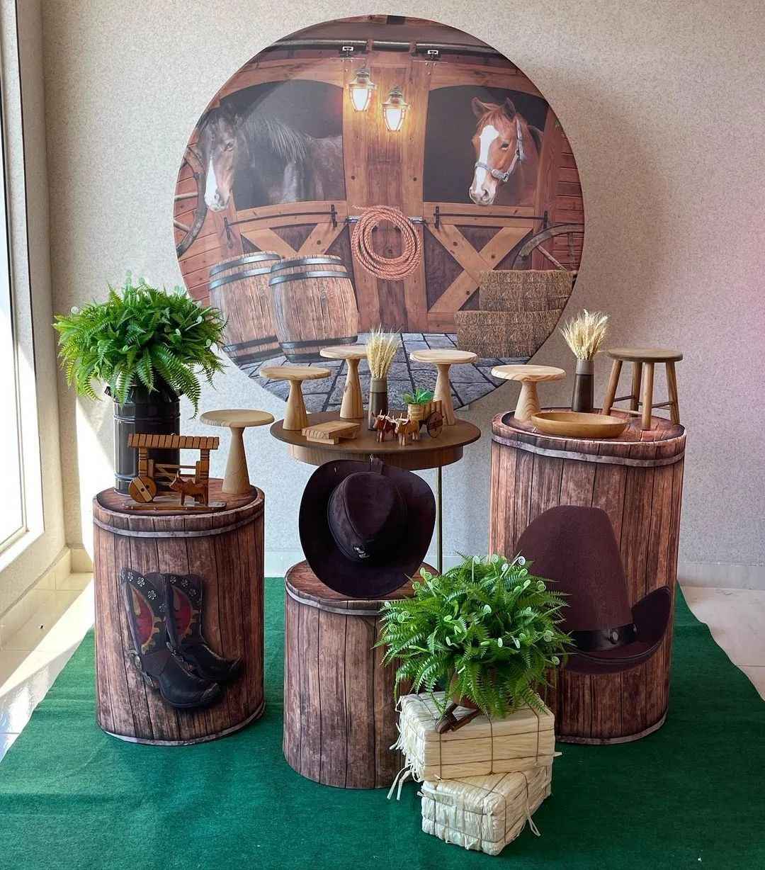 Mocsicka Retro Cowboy Theme Round cover and Cylinder Cover Kit for Birthday Party Decoration-Mocsicka Party