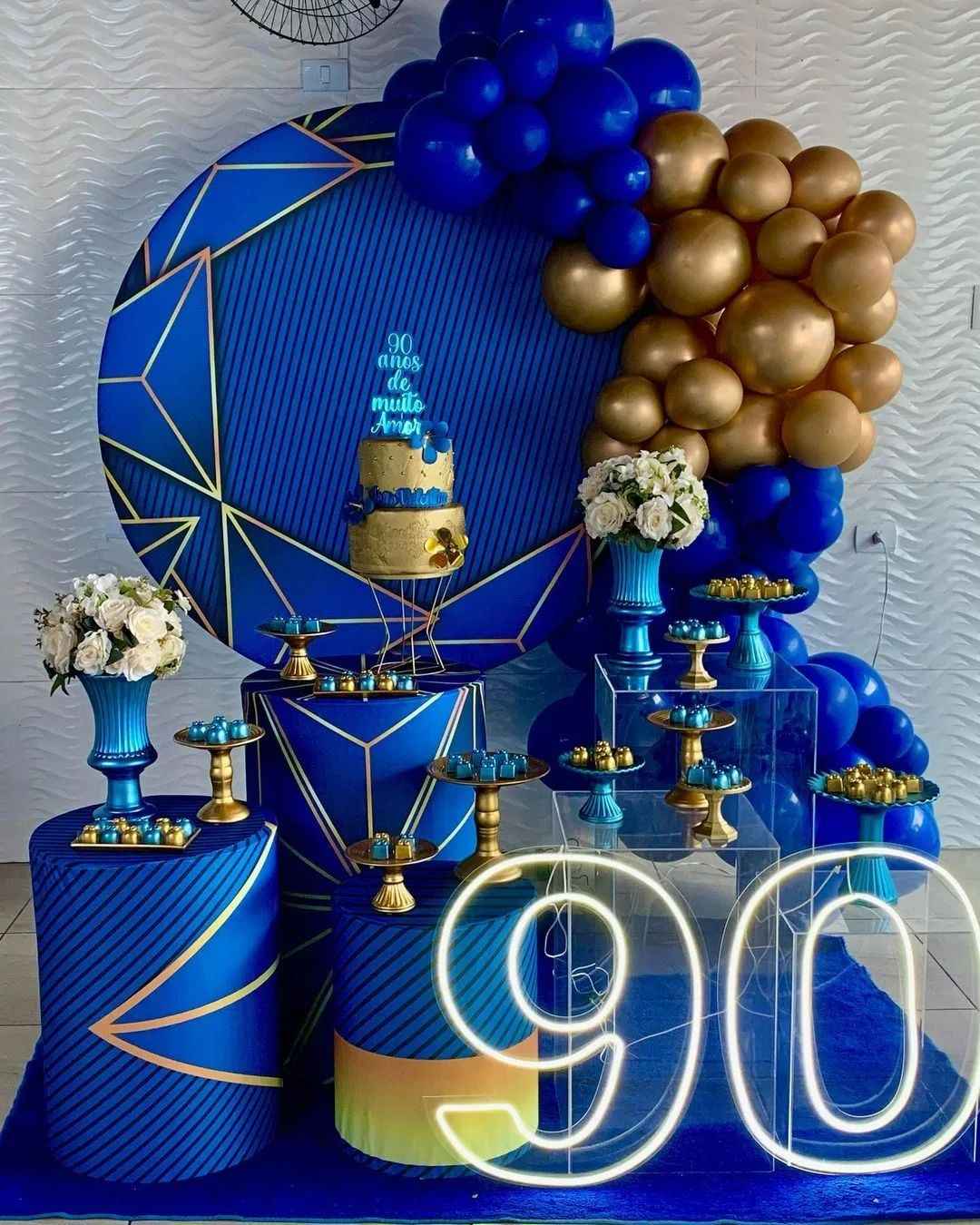 Mocsicka Blue Gold Border Pattern Round cover and Cylinder Cover Kit for Birthday Party Decoration-Mocsicka Party