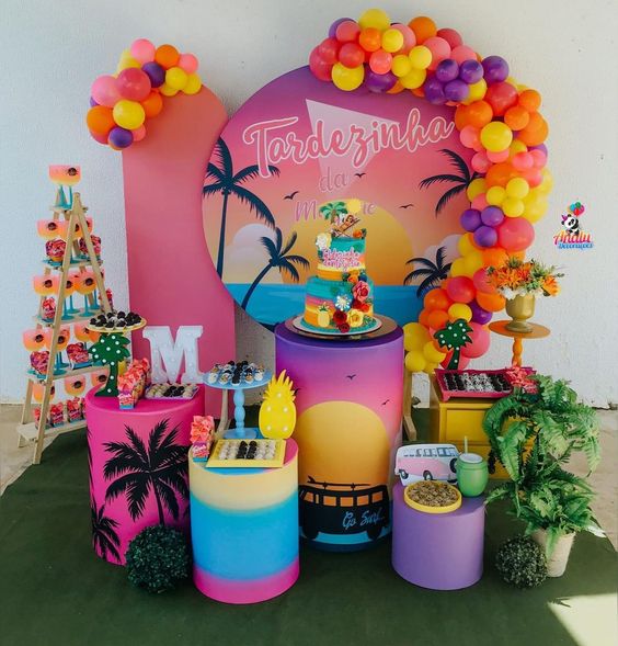 Mocsicka Hawaiian themed Tropical style Round cover and Cylinder Cover Kit for Party Decoration-Mocsicka Party