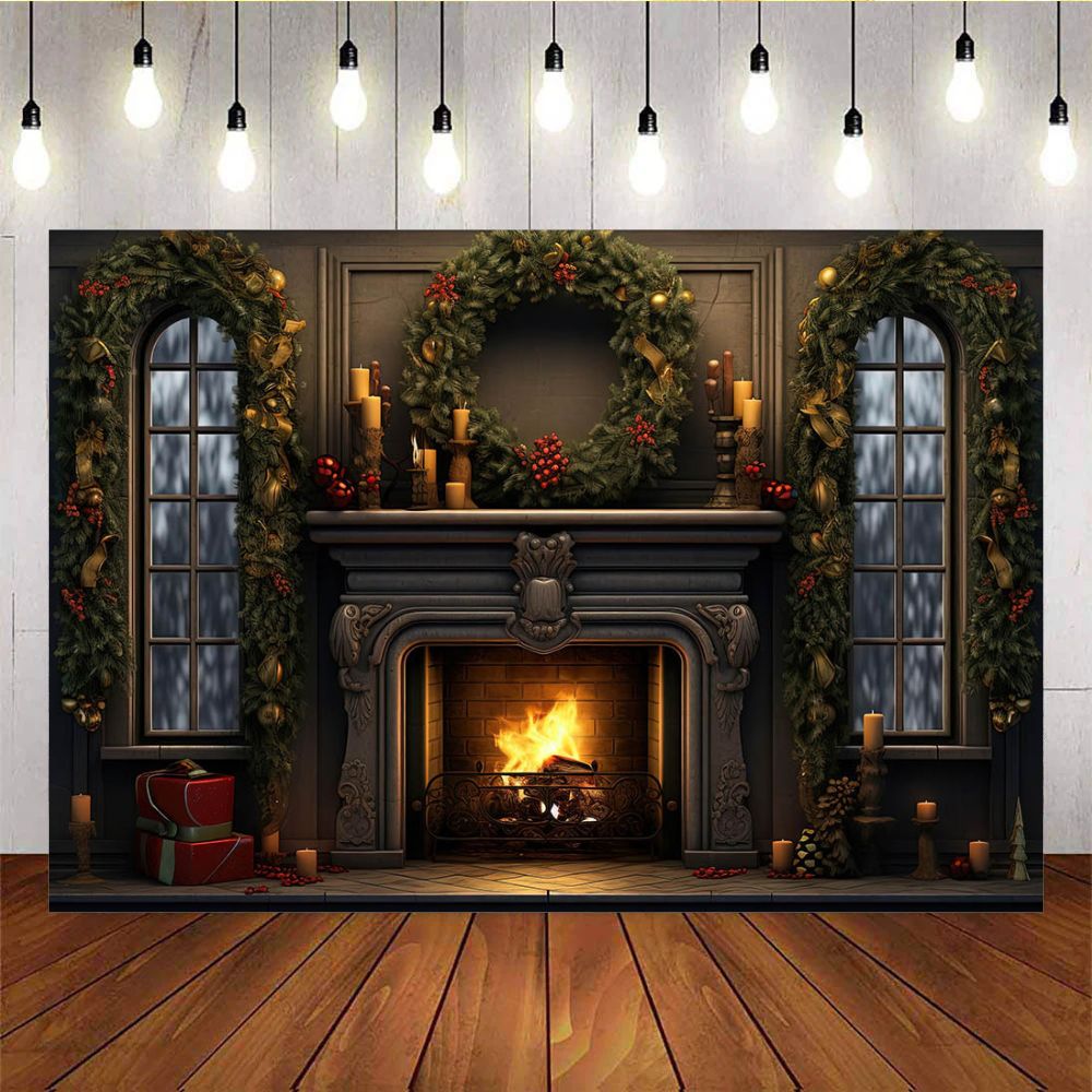 Mocsicka Fireplace Wreath Christmas Background – Mocsicka Party