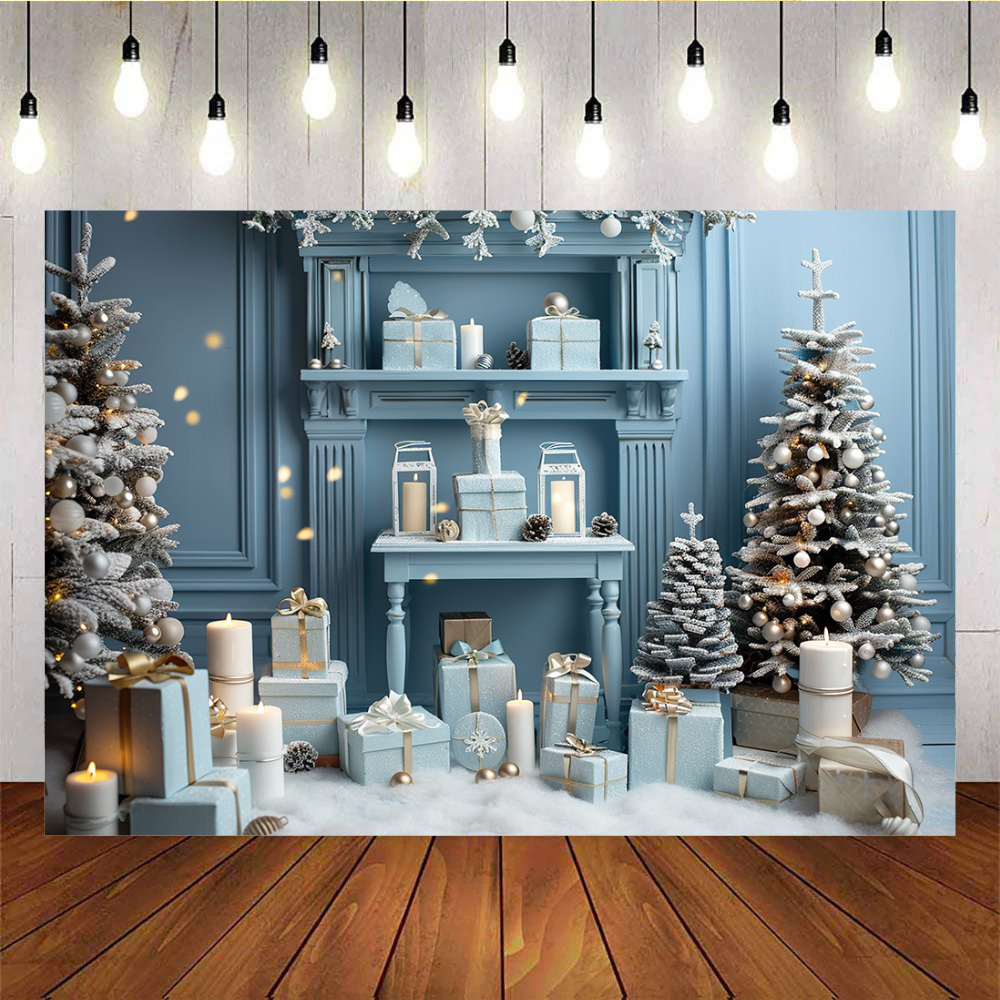 Mocsicka Christmas Blue Gift White Candle Background – Mocsicka Party