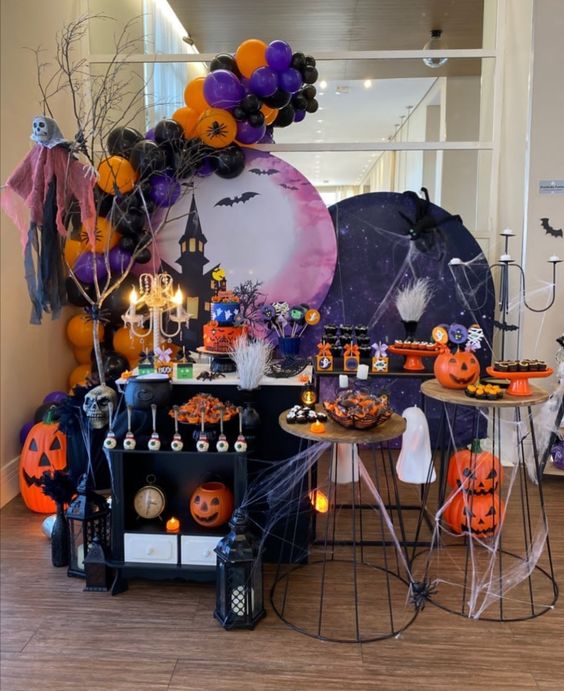 Mocsicka Full Moon Castle Bat Halloween Party Round Cover Backdrop