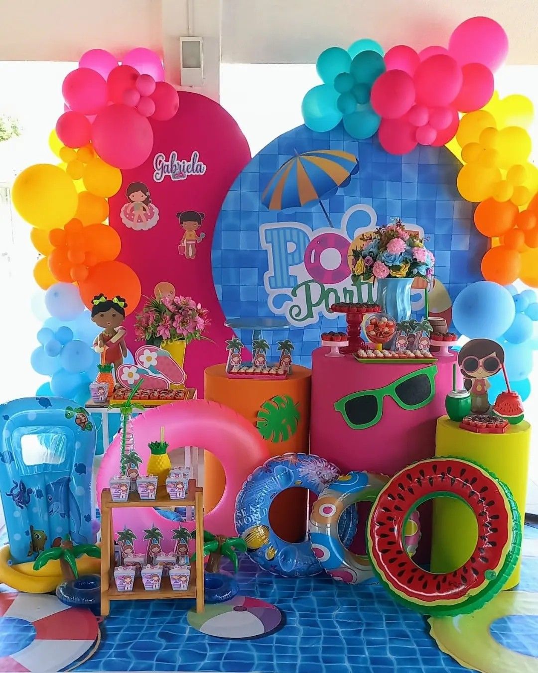 Mocsicka Summer Pool Party Round cover and Cylinder Cover Kit for Party Decorations