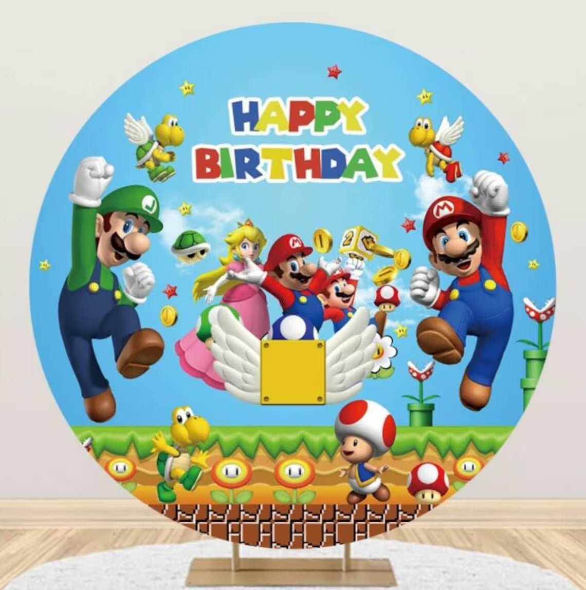 Mocsicka Kids Birthday Party Cartoon Theme Round Cover Backdrops