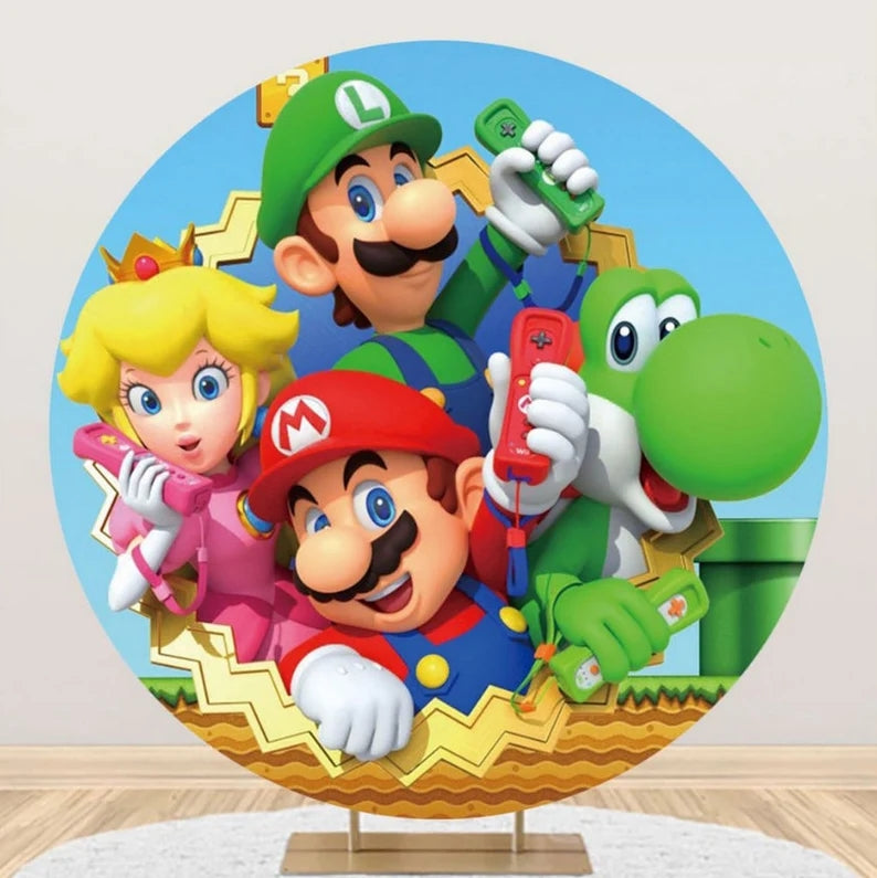 Mocsicka Kids Birthday Party Cartoon Theme Round Cover Backdrops