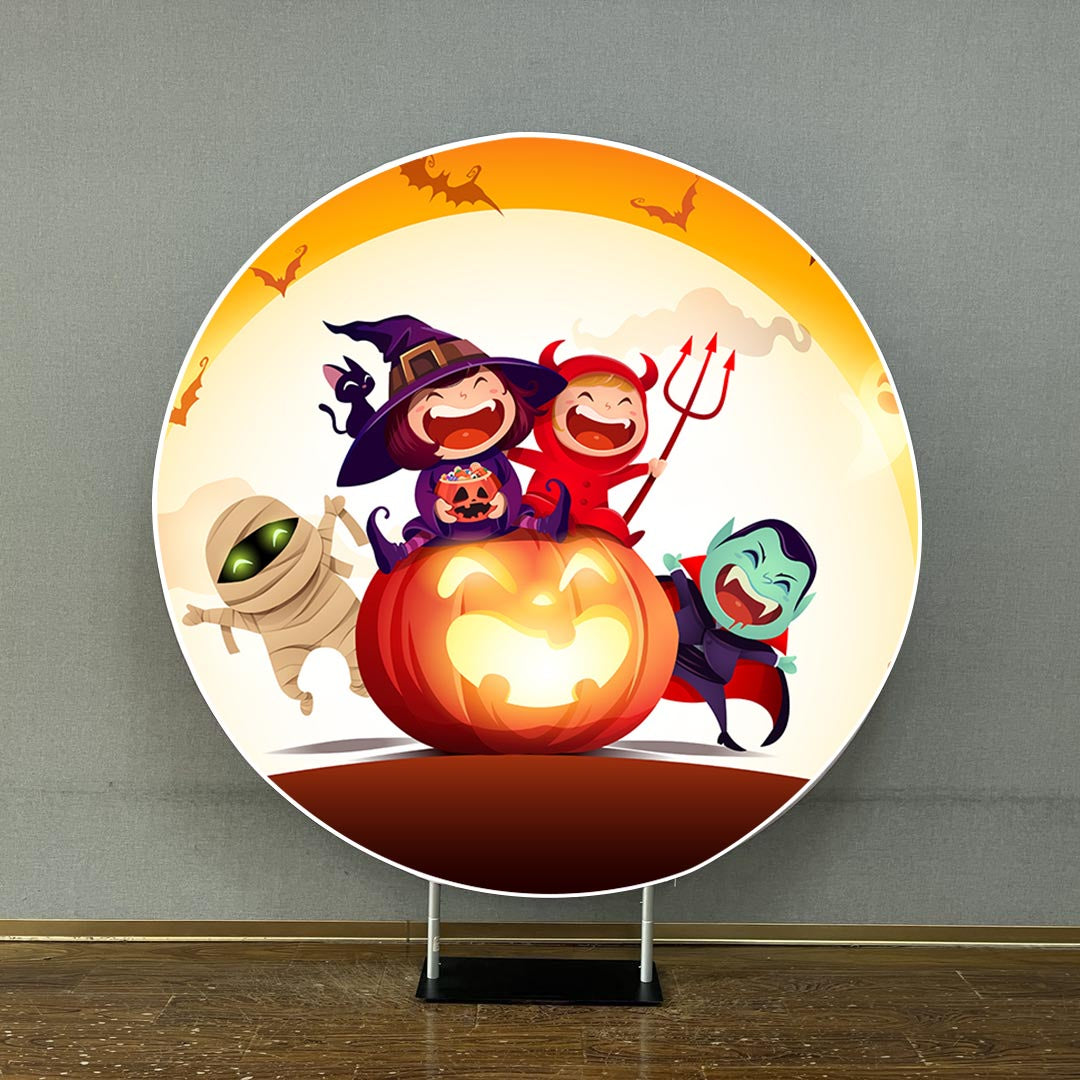 Mocsicka Little Devil Witch Pumpkin Halloween Party Round Cover