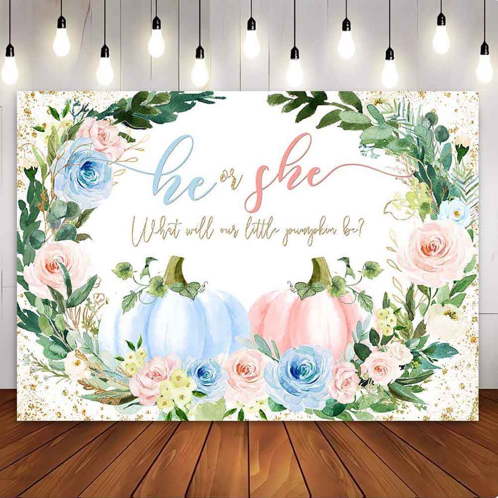 Mocsicka What Will Our Little Pumpkin be Gender Reveal Party Backdrop-Mocsicka Party