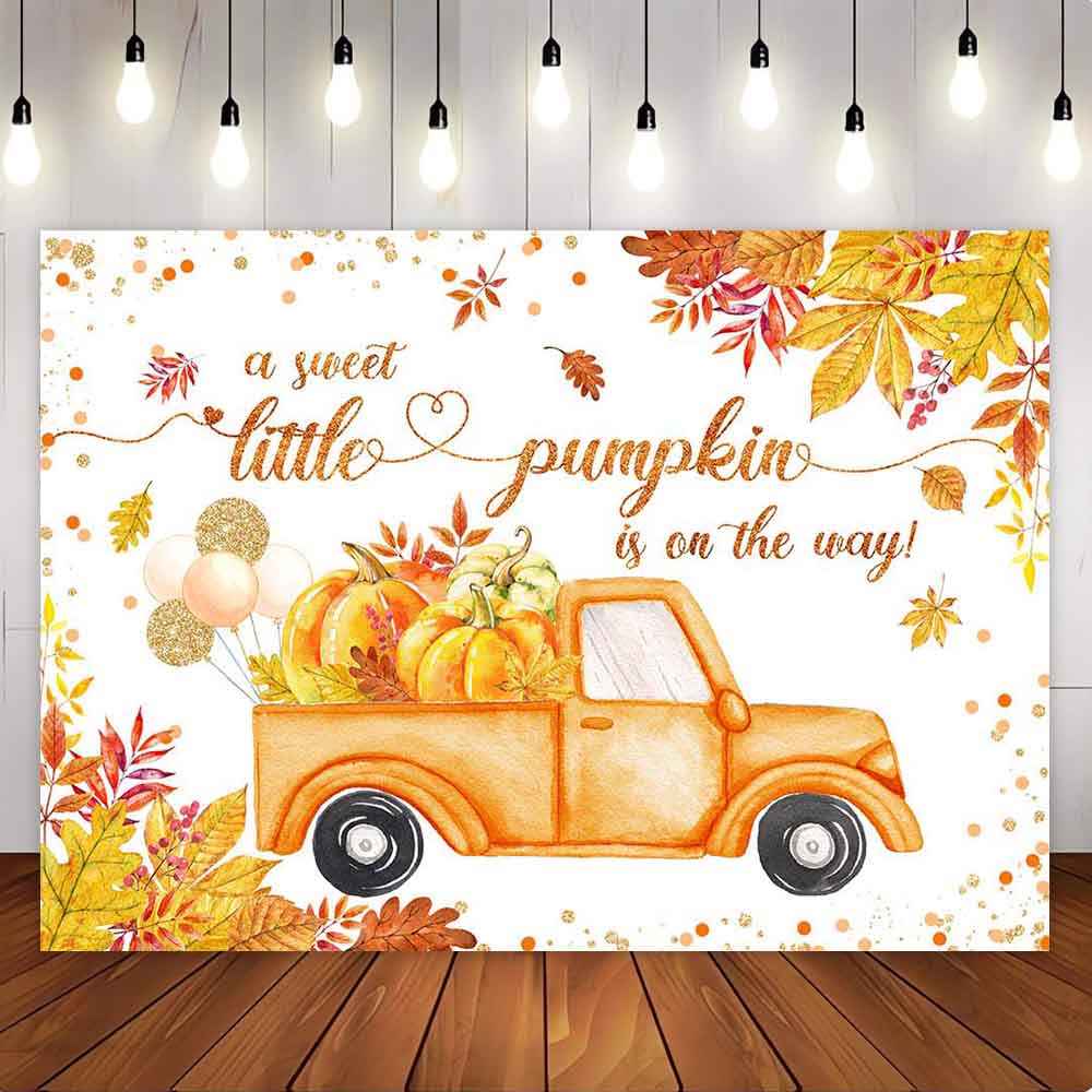 Mocsicka Gold a Little Sweet Pumpkin is on the way Baby Shower Party Backdrop-Mocsicka Party