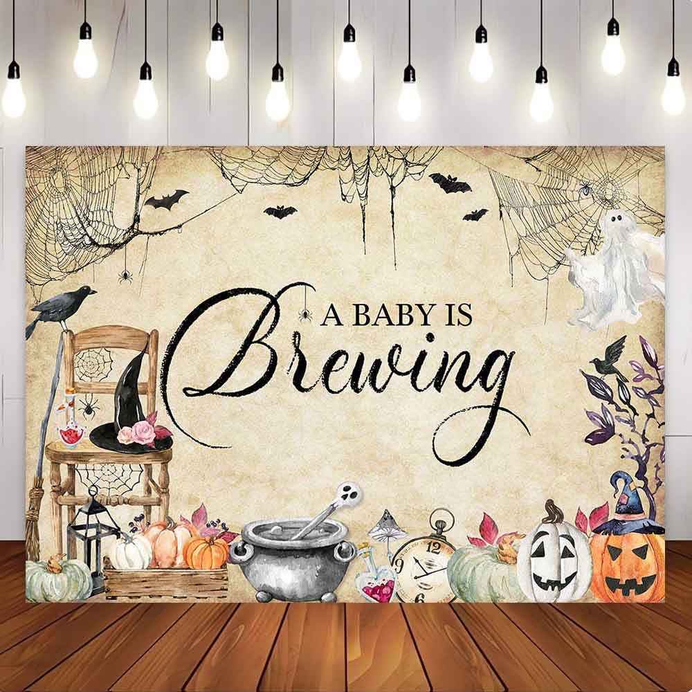 Mocsicka Halloween Theme A Baby is Brewing Baby Shower Party Backdrop-Mocsicka Party