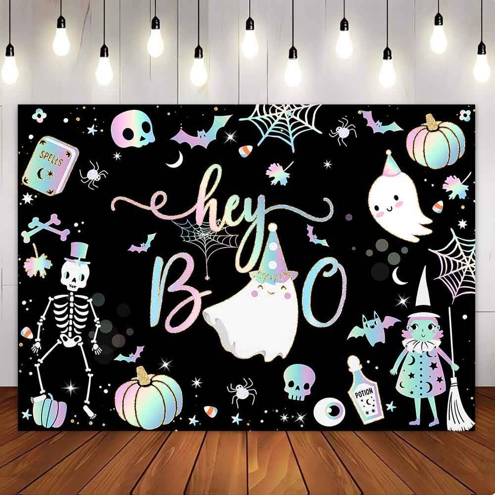 Mocsicka Black Hey Boo Halloween Theme Party Backdrop-Mocsicka Party