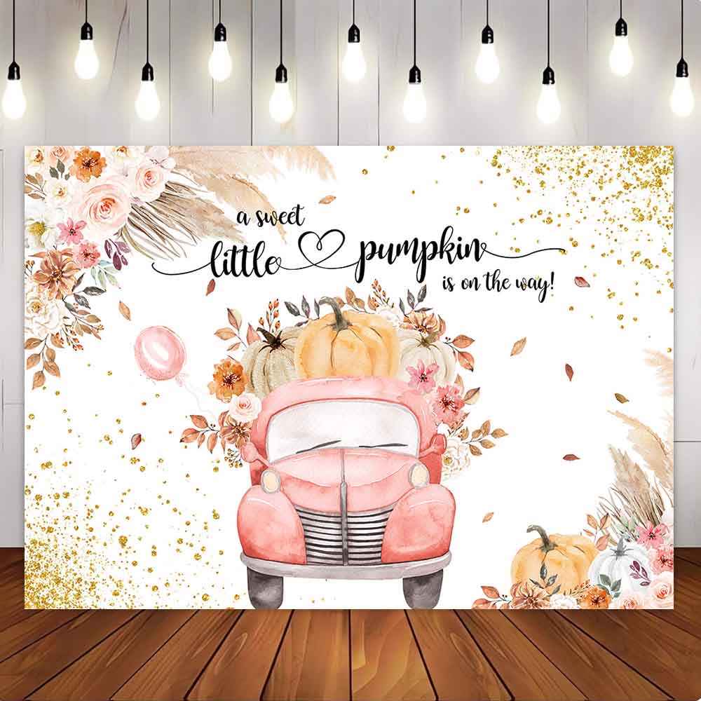 Mocsicka Pink A Little Pumpkin is on the way Baby Shower Party Backdrop-Mocsicka Party