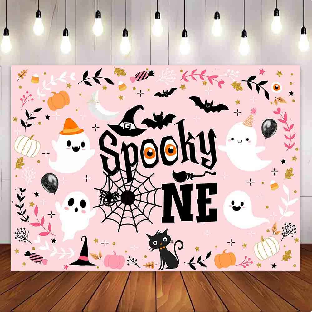 Mocsicka Pink Halloween Theme Spooky One Birthday Party Backdrop-Mocsicka Party