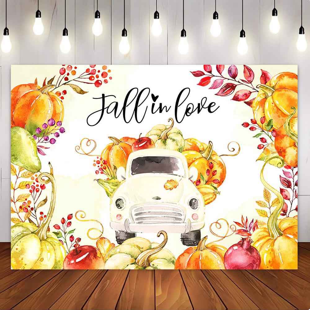 Mocsicka Golden Pumpkin Harvest Fall in Love Party Backdrop-Mocsicka Party