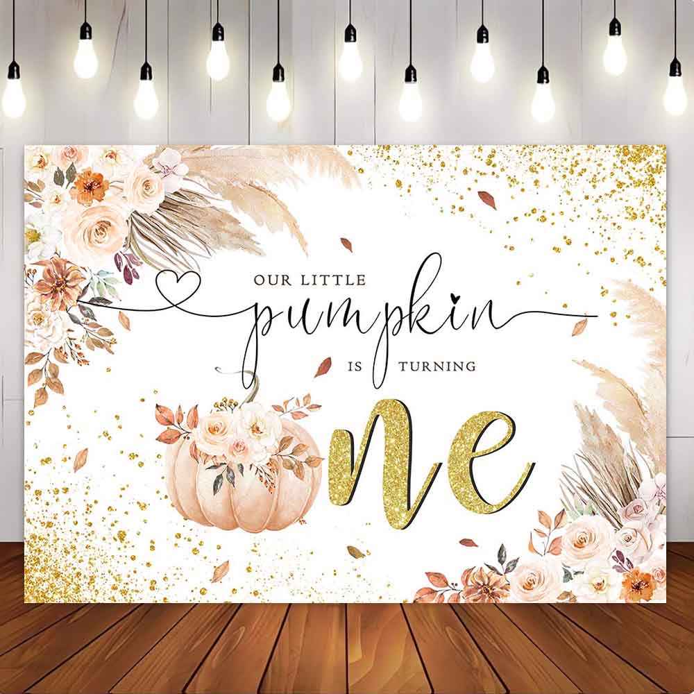 Mocsicka Our Little Pumpkin is Turning One Happy Birthday Party Backdrop-Mocsicka Party