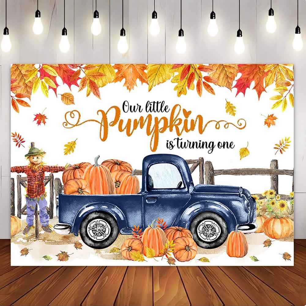 Mocsicka Blue Truck Our Little Pumpkin is Turning One Happy Birthday Party Backdrop-Mocsicka Party