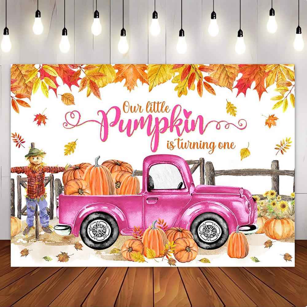 Mocsicka Pink Truck Our Little Pumpkin is Turning One Happy Birthday Party Backdrop-Mocsicka Party