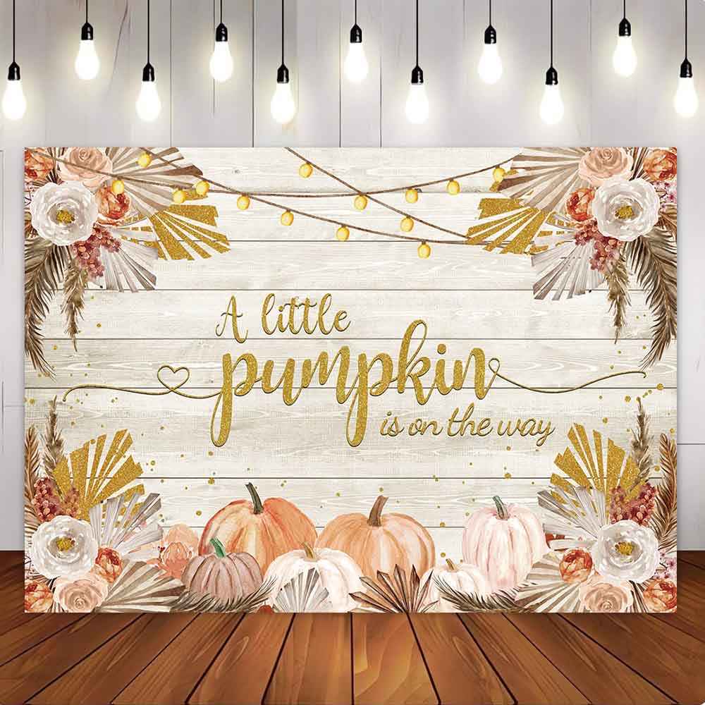 Mocsicka Flowes White Wooden A Little Pumpkin is on the way Baby Shower Party Backdrop-Mocsicka Party