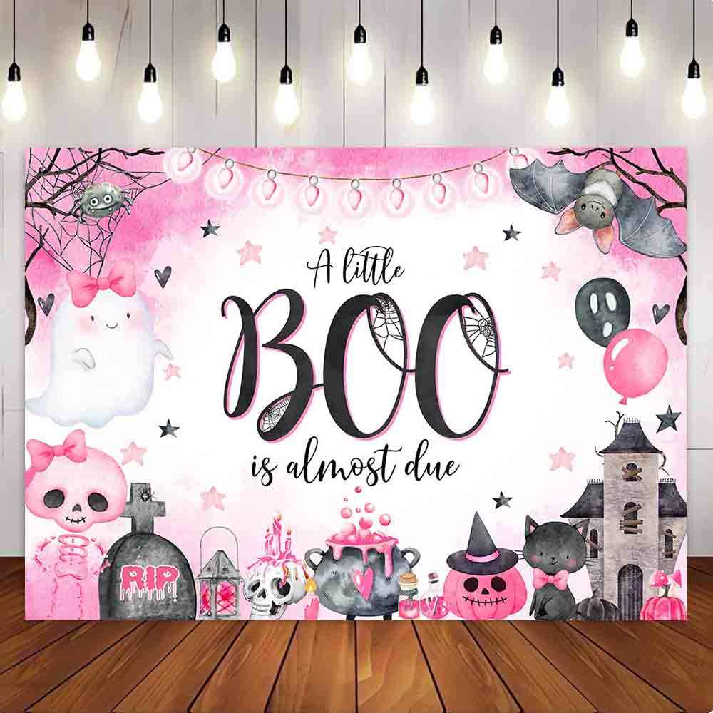 Mocsicka Pink Halloween Theme A Little Boo Almost Due Baby Shower Party Backdrop-Mocsicka Party