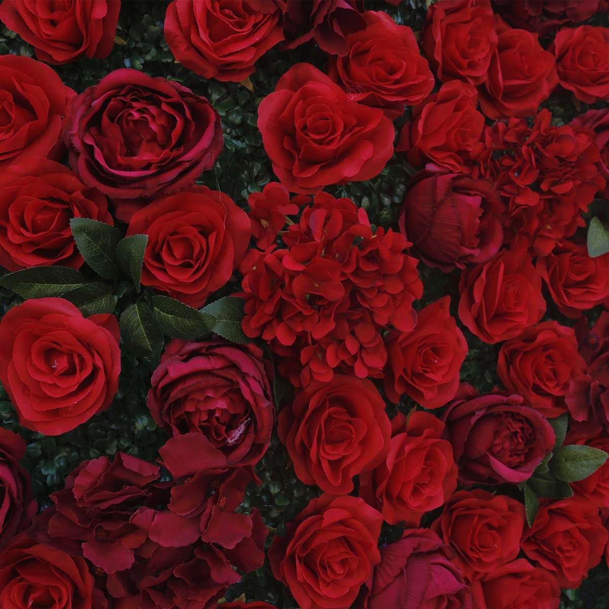 Mocsicka Red and Crimson Rose Fabric Artificial Flower Wall for Wedding Party Decor