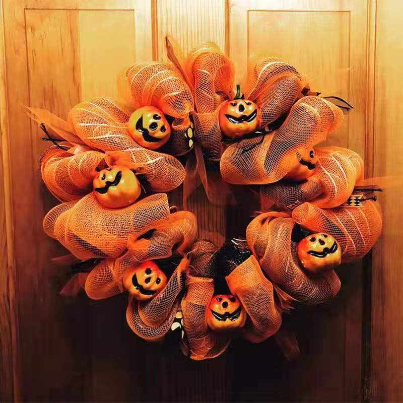 Mocsicka Halloween Pumpkin Mesh Garland Front Door Decoration Accessories