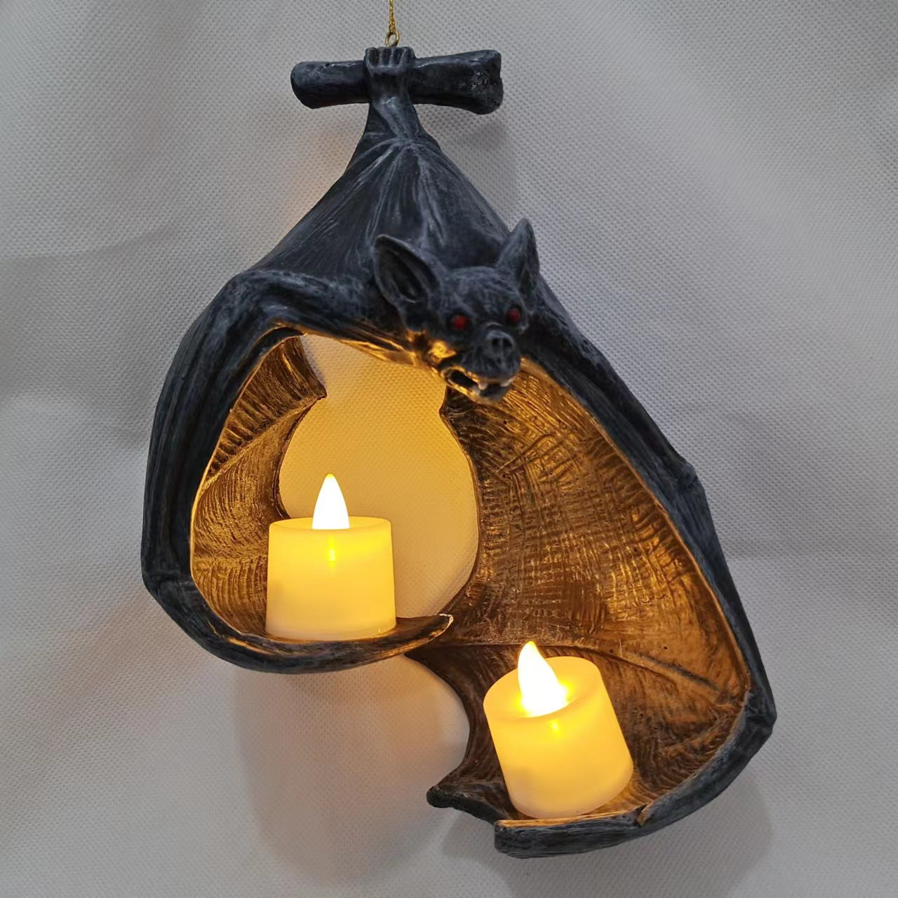 Mocsicka 2Pcs Ghost Bat LED Wall Mounted Candle Holder Halloween Party Horror Set Accessories