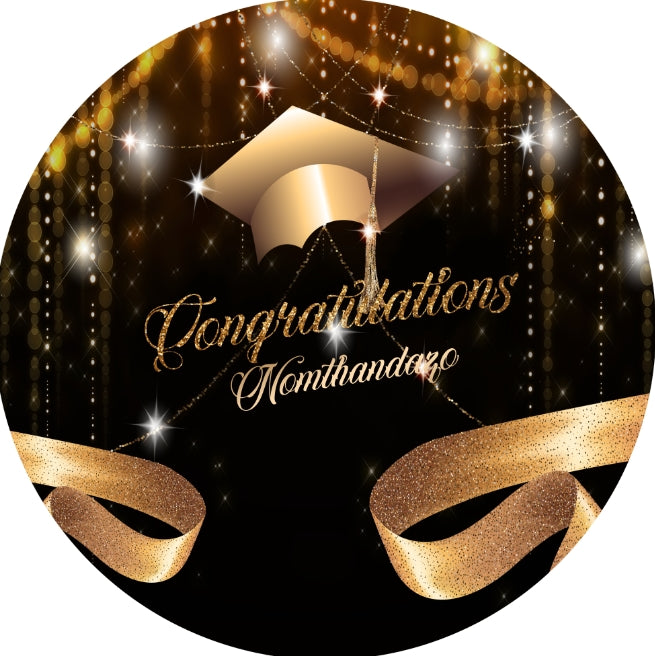 Mocsicka Golden Ribbon Congratulations Graduation Party Round Cover-Mocsicka Party