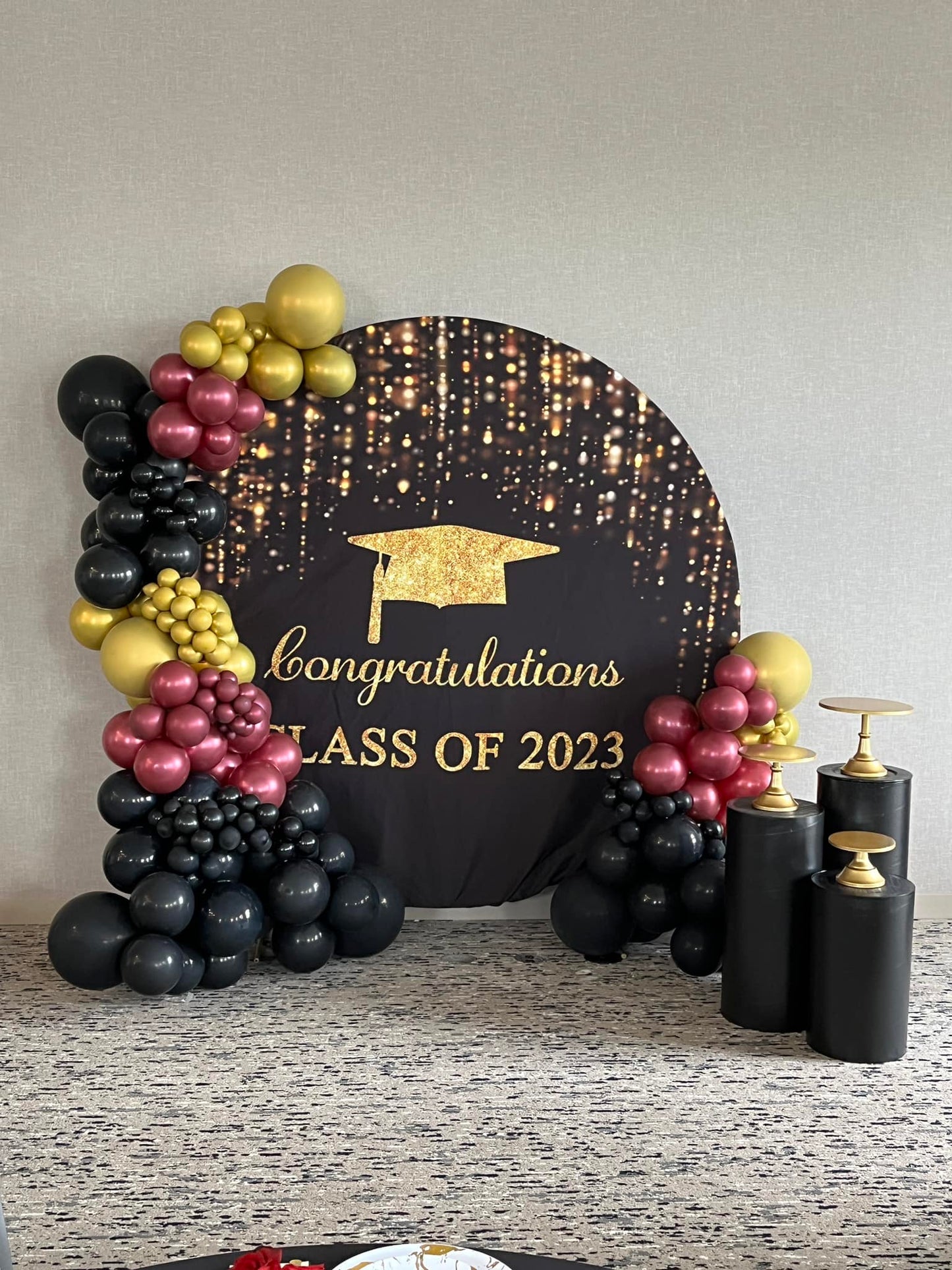 Mocsicka Black Golden Congradulations Class Of 2023 Party Round Cover-Mocsicka Party
