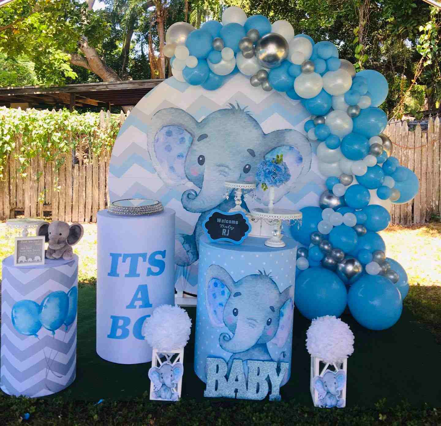 Mocsicka Blue Baby Elephant Round cover and Cylinder Cover Kit for Baby Shower Party-Mocsicka Party