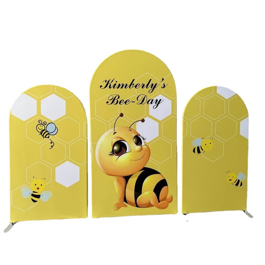Mocsicka Yellow Bee Theme Happy Birthday Double-printed Chiara Cover Backdrop-Mocsicka Party