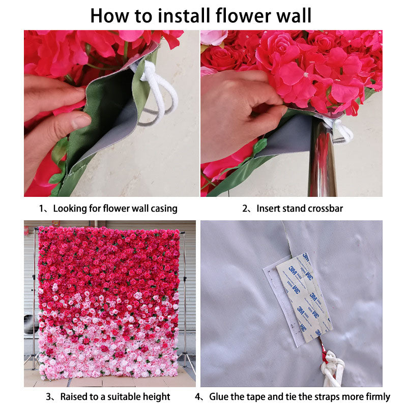 Mocsicka Red and Crimson Rose Fabric Artificial Flower Wall for Wedding Party Decor