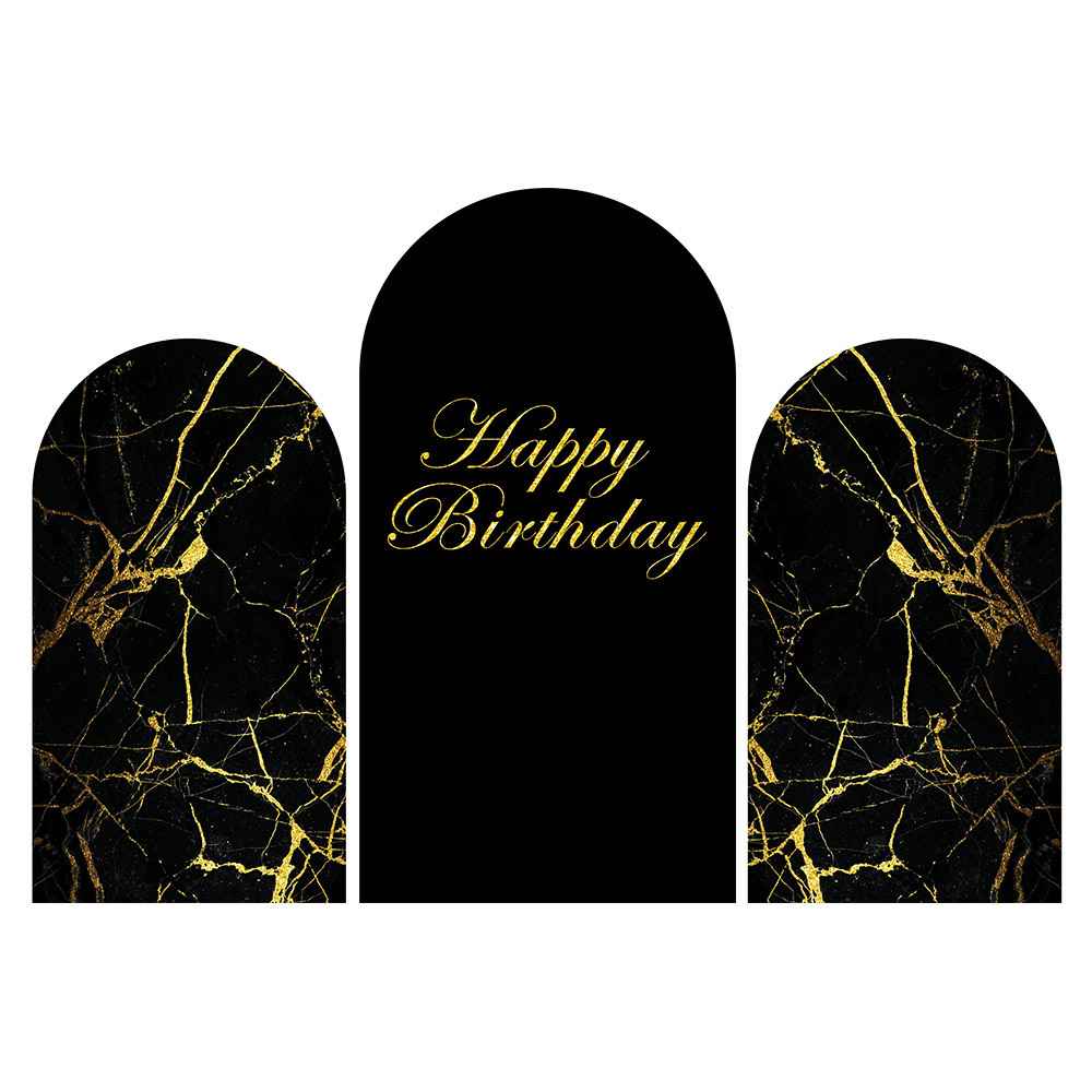 Mocsicka Black and Gold Happy Birthday Party Double-printed Chiara Cover Backdrop-Mocsicka Party