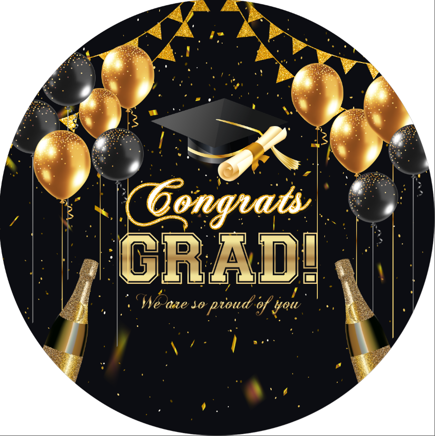 Mocsicka Black Golden Congrats Grad Round Cover "We Are Proud of You "-Mocsicka Party