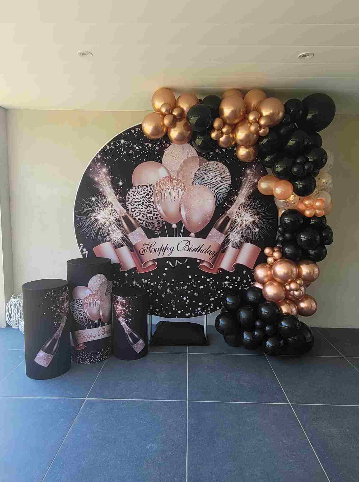 Mocsicka Balloon Champagne Happy Birthday Round cover and Cylinder Cover Kit for Party Decoration-Mocsicka Party