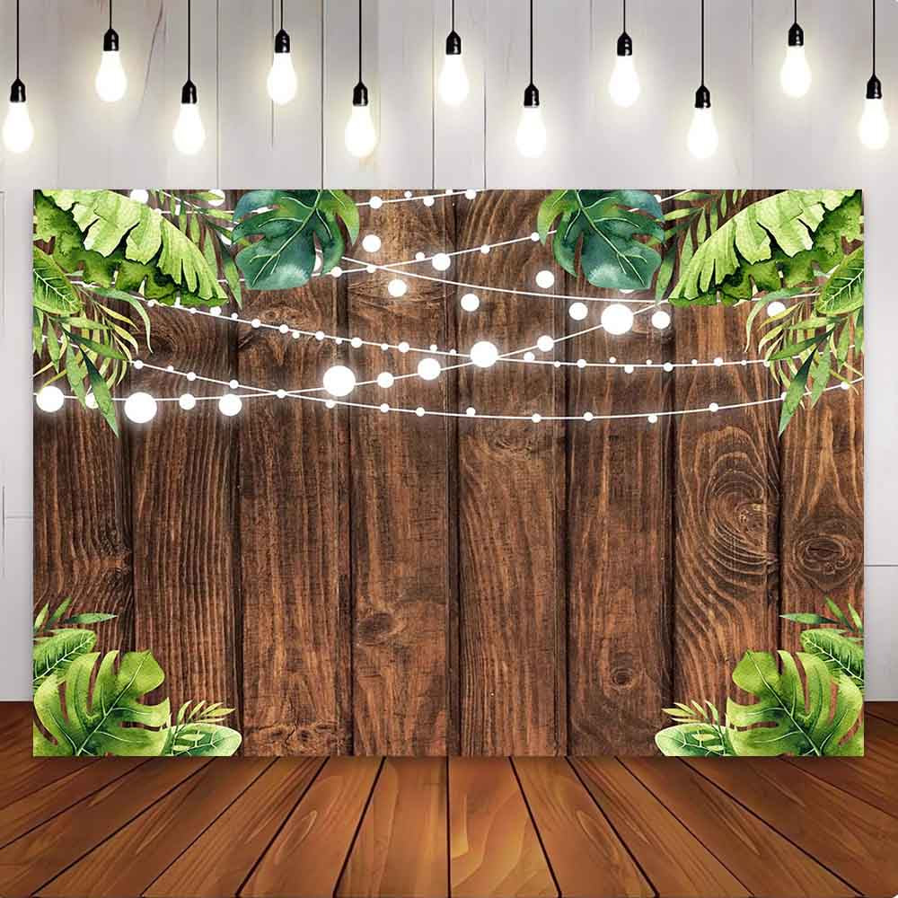 Mocsicka Rustic Wood Green Leaves Happy Birthday Backgrounds