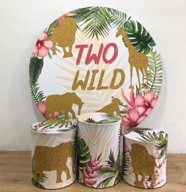 Mocsicka Jungle Animal Theme Two Wild Round cover and Cylinder Cover Kit for Birthday Party Decoration