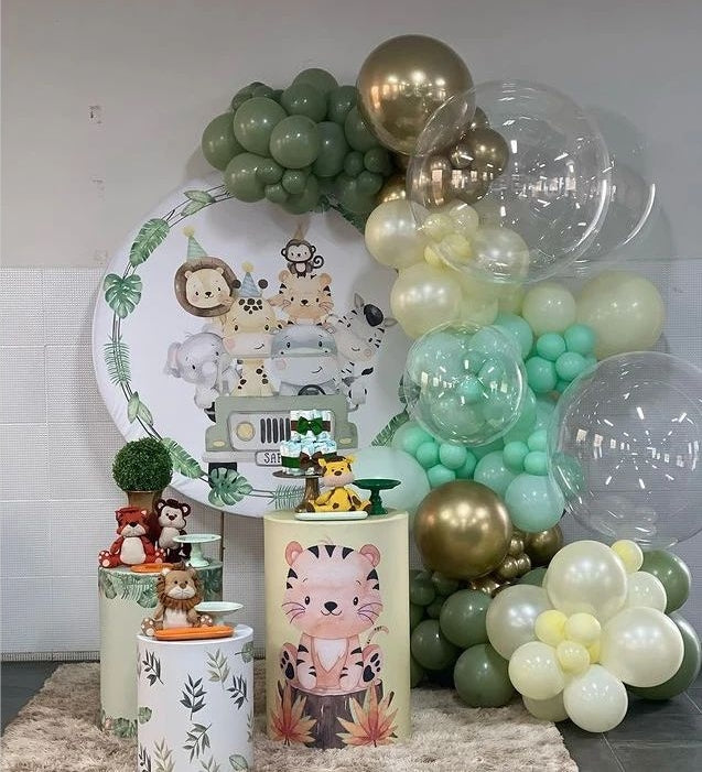Mocsicka Cute Baby Safari Theme Birthday Round cover and Cylinder Cover Kit for Party Decoration