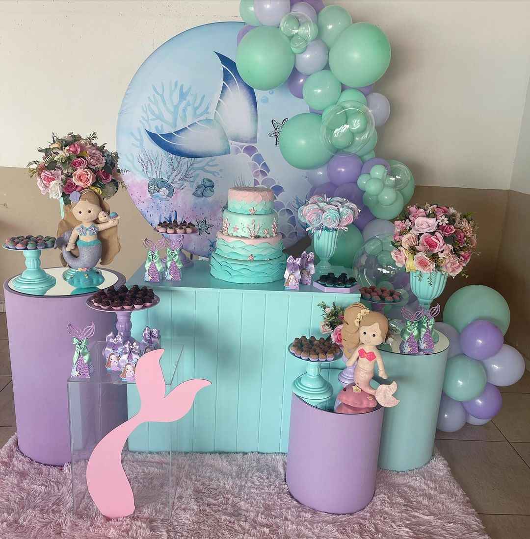 Mocsicka Little Mermaid Happy Birthday Round cover and Cylinder Cover Kit for Party Decoration-Mocsicka Party