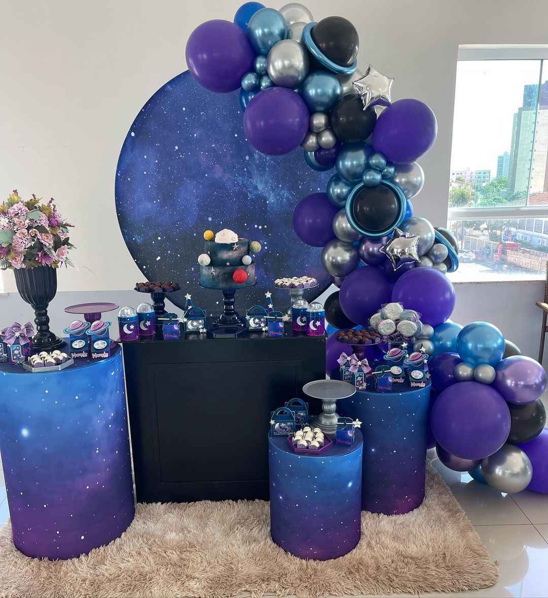 Mocsicka The Vast Starry Sky Happy Birthday Round cover and Cylinder Cover Kit for Party Decoration-Mocsicka Party