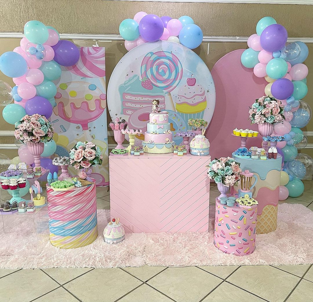 Mocsicka Candy Dessert Happy Birthday Round cover and Cylinder Cover Kit for Party Decoration-Mocsicka Party